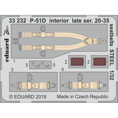 EDUARD 33232 P-51D INTERIOR LATE SER. 20-35 SEATBELTS STEEL (TAMIYA) 1/32
