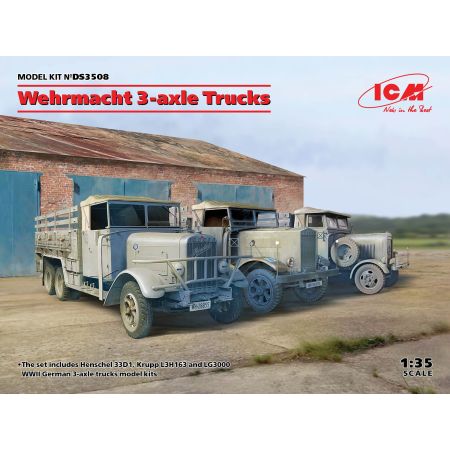 Icm DS3508 - Wehrmacht 3-axle Trucks Henschel 33D1 Krupp L3H163 LG3000 1/35