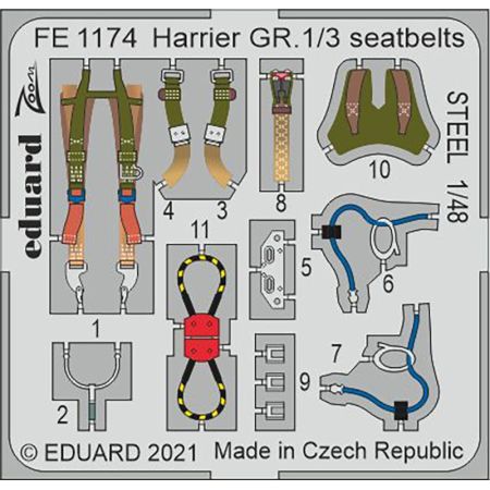 EDUARD FE1174 HARRIER GR.1/3 SEATBELTS STEEL (KINETIC) 1/48