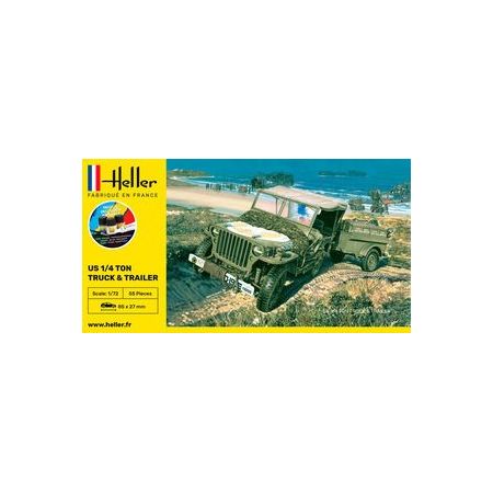 Heller 56997 - STARTER KIT US 1/4 Ton Truck & Trailer 1/72