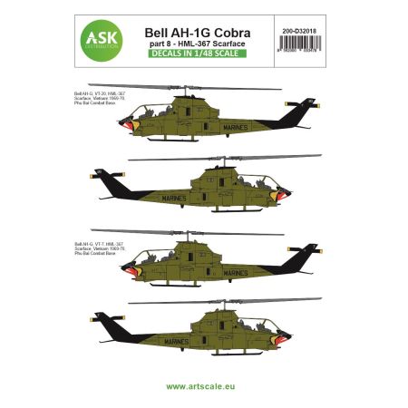 ASK ART SCALE KIT D32018 DÉCALCOMANIES  BELL AH-1G COBRA PART 8 HML367 SCARFACE 1/32
