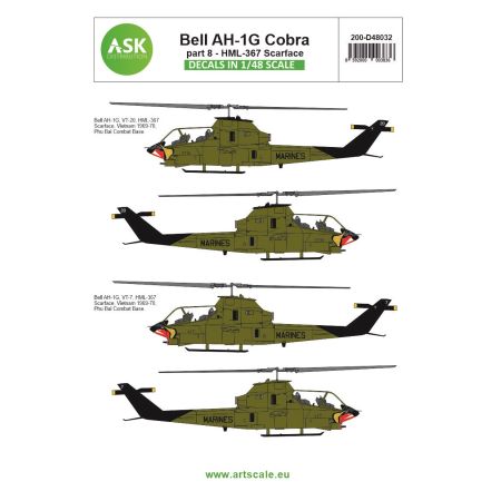 ASK ART SCALE KIT D48032 DÉCALCOMANIES  BELL AH-1G COBRA PART 8 HML367 SCARFACE 1/48
