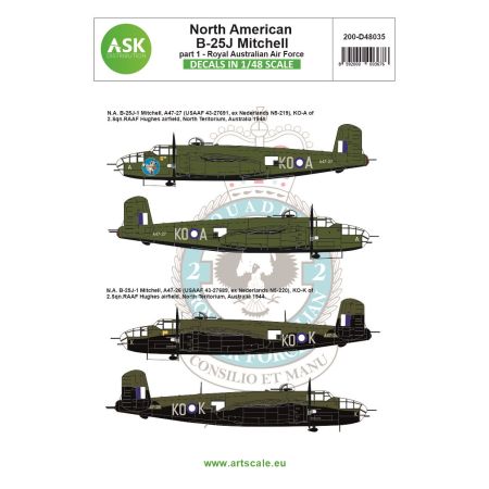 ASK ART SCALE KIT D48035 DÉCALCOMANIES  B-25J MITCHELL PART 1 ROYAL AUSTRALIAN AIR FORCE 1/48