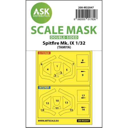 ASK ART SCALE KIT M32047 MASK SPITFIRE MK.IX DOUBLE-SIDED FOR TAMIYA 1/32
