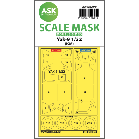 ASK ART SCALE KIT M32049 MASK YAK-9 DOUBLE-SIDED PRE-CUTTED FOR ICM 1/32