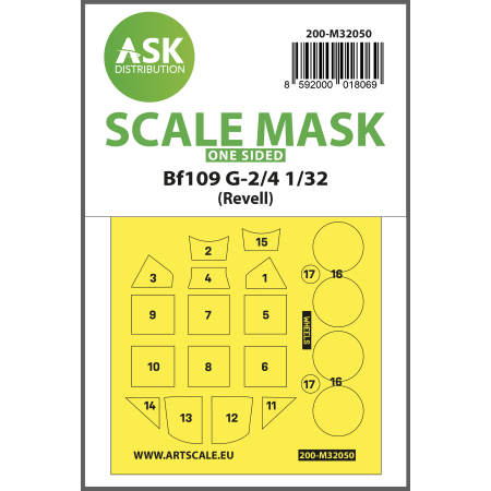 ASK ART SCALE KIT M32050 MASK MESSERSCHMITT BF 109G-2/G-4 ONE-SIDED EXPRESS FOR REVELL 1/32