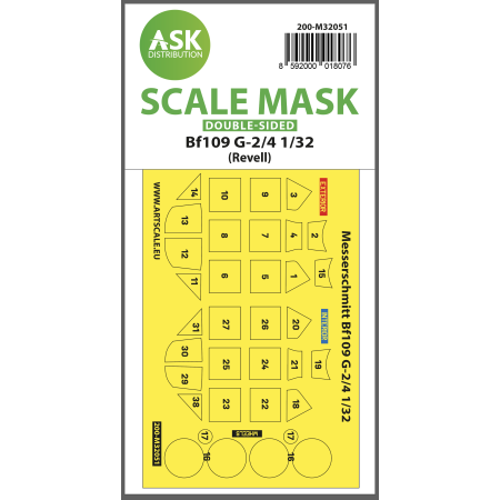 ASK ART SCALE KIT M32051 MASK MESSERSCHMITT BF 109G-2/G-4 DOUBLE-SIDED EXPRESS FOR REVELL 1/32