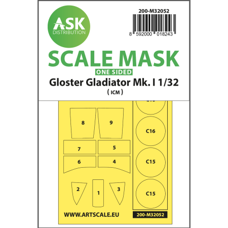 ASK ART SCALE KIT M32052 MASK GLOSTER GLADIATOR MK.I ONE-SIDED PAINTING FOR REVELL / ICM 1/32