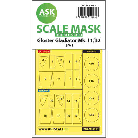 ASK ART SCALE KIT M32053 MASK GLOSTER GLADIATOR MK.I DOUBLE-SIDED PAINTING FOR REVELL / ICM 1/32