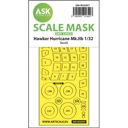 ASK ART SCALE KIT M32057 MASK HAWKER HURRICANE MK.IIB ONE-SIDED EXPRESS FOR REVELL 1/32