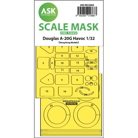 ASK ART SCALE KIT M32063 MASK A-20G HAVOC ONE-SIDED EXPRESS SELF ADHESIVE FOR HK MODEL 1/32
