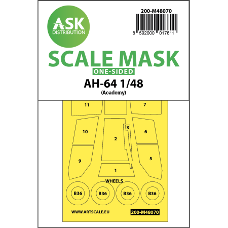 ASK ART SCALE KIT M48070 MASK AH-64 ONE-SIDED FOR ACADEMY 1/48