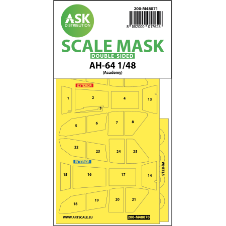 ASK ART SCALE KIT M48071 MASK AH-64 DOUBLE-SIDED FOR ACADEMY 1/48