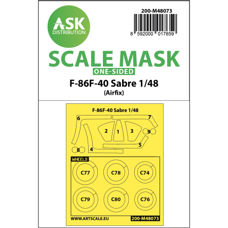 ASK ART SCALE KIT M48073 MASK F-86F-40 SABRE ONE-SIDED FOR AIRFIX 1/48