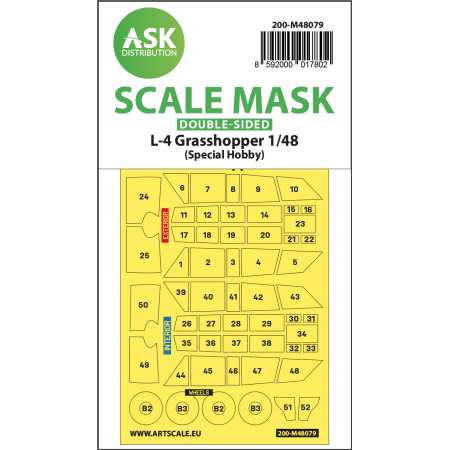 ASK ART SCALE KIT M48079 MASK L-4 GRASSHOPPER DOUBLE-SIDED SELF-ADHESIVE FOR SPECIAL HOBBY 1/48