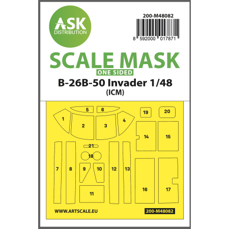 B-26B-50 Invader one-sided mask self-adhesive pre-cutted for ICM 1/48