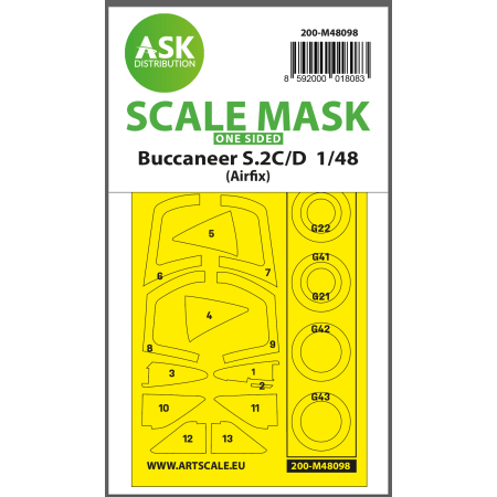 ASK ART SCALE KIT M48098 MASK BUCCANEER S.2C/D ONE-SIDED SELF-ADHESIVE, PRE-CUTTED FOR AIRFIX 1/48