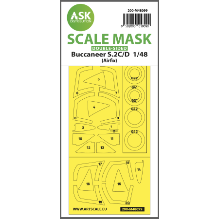 ASK ART SCALE KIT M48099 MASK BUCCANEER S.2C/D DOUBLE-SIDED SELF-ADHESIVE, PRE-CUTTED FOR AIRFIX 1/48