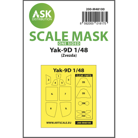 ASK ART SCALE KIT M48100 MASK YAK-9D ONE-SIDED EXPRESS, SELF-ADHESIVE, PRE-CUTTED FOR ZVEZDA 1/48