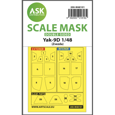 ASK ART SCALE KIT M48101 MASK AK-9D DOUBLE-SIDED EXPRESS, SELF-ADHESIVE, PRE-CUTTED FOR ZVEZDA 1/48