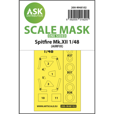 ASK ART SCALE KIT M48102 MASK SPITFIRE MK.XII ONE-SIDED SELF-ADHESIVE, PRE-CUTTED FOR AIRFIX 1/48