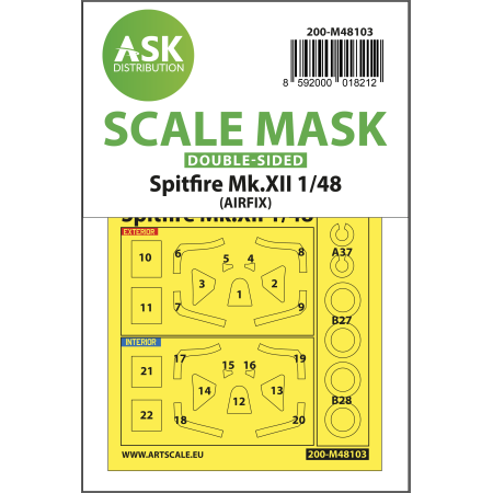 ASK ART SCALE KIT M48103 MASK SPITFIRE MK.XII DOUBLE-SIDED SELF-ADHESIVE, PRE-CUTTED FOR AIRFIX 1/48