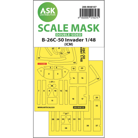 ASK ART SCALE KIT M48107 MASK B-26C-50 INVADER DOUBLE-SIDED SELF-ADHESIVE PRE-CUTTED FOR ICM 1/48