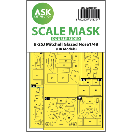 ASK ART SCALE KIT M48109 MASK B-25J MITCHELL DOUBLE-SIDED SELF-ADHESIVE PRE-CUTTED FOR HK MODELS 1/48