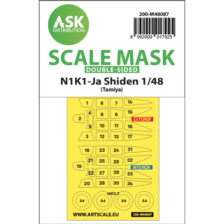 N1K1-Ja Shiden double-sided mask self-adhesive pre-cutted for Tamiya1/48