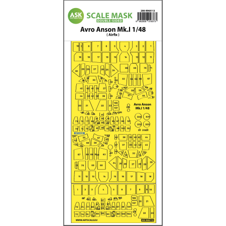 ASK ART SCALE KIT M48113 MASK AVRO ANSON MK.I DOUBLE-SIDED EXPRESS , SELF-ADHESIVE AND PRE-CUTTED FOR AIRFIX 1/48