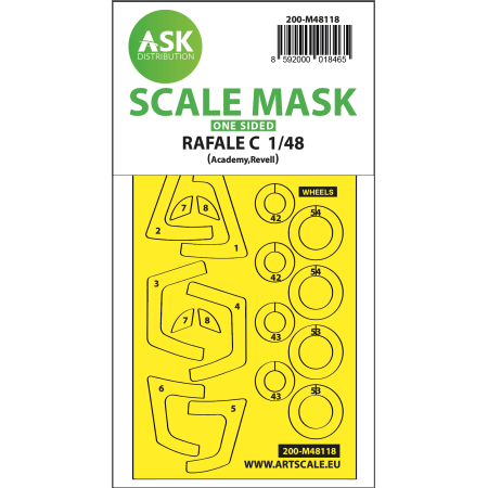 ASK ART SCALE KIT M48118 MASK RAFALE C ONE-SIDED EXPRESS , SELF-ADHESIVE AND PRE-CUTTED FOR ACADEMY 1/48