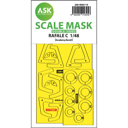 ASK ART SCALE KIT M48119 MASK RAFALE C DOUBLE-SIDED EXPRESS , SELF-ADHESIVE AND PRE-CUTTED FOR ACADEMY 1/48