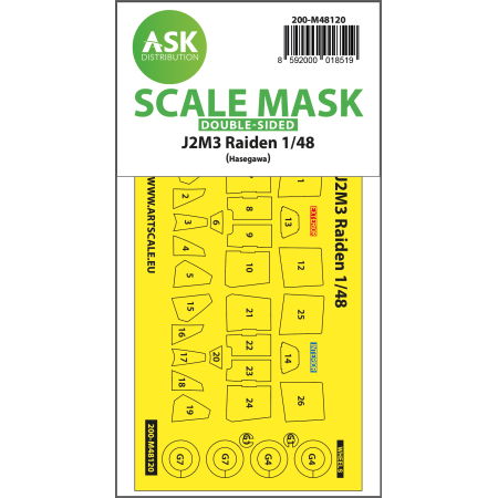 ASK ART SCALE KIT M48120 MASK J2M3 RAIDEN DOUBLE-SIDED EXPRESS , SELF-ADHESIVE AND PRE-CUTTED FOR HASEGAWA 1/48