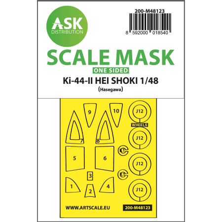 ASK ART SCALE KIT M48123 MASK KI-44-II HEI SHOKI ONE-SIDED EXPRESS , SELF-ADHESIVE AND PRE-CUTTED FOR HASEGAWA 1/48