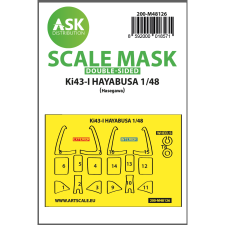 ASK ART SCALE KIT M48126 MASK KI-43-I HAYABUSA DOUBLE-SIDED EXPRESS , SELF-ADHESIVE AND PRE-CUTTED FOR HASEGAWA 1/48