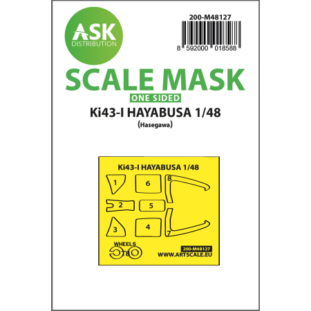 ASK ART SCALE KIT M48127 MASK KI-43-I HAYABUSA ONE-SIDED EXPRESS , SELF-ADHESIVE AND PRE-CUTTED FOR HASEGAWA 1/48
