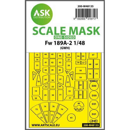 ASK ART SCALE KIT M48135 MASK FW 189A-2 ONE-SIDED EXPRESS FOR GWH 1/48