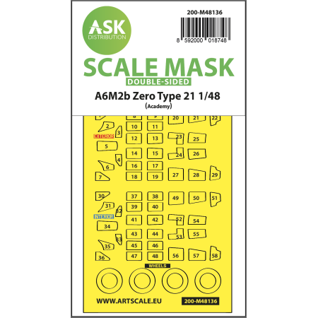 ASK ART SCALE KIT M48136 MASK A6M2B ZERO TYPE 21 DOUBLE-SIDED EXPRESS FOR ACADEMY 1/48
