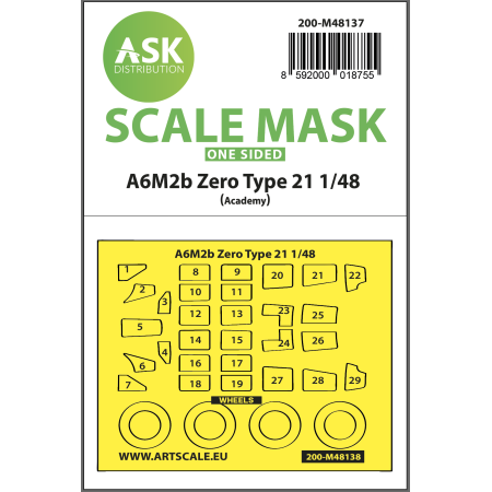 ASK ART SCALE KIT M48137 MASK A6M2B ZERO TYPE 21 ONE-SIDED EXPRESS FOR ACADEMY 1/48