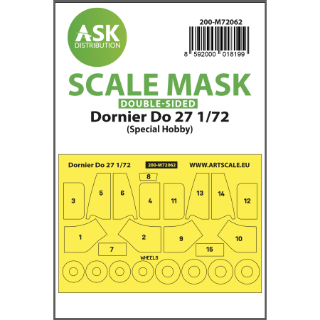 ASK ART SCALE KIT M72062 MASK DORNIER DO 27 DOUBLE-SIDED PRE-CUTTET FOR ART SCALE KIT / SPECIAL HOBBY 1/72