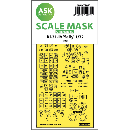 ASK ART SCALE KIT M72063 MASK KI-21LB SALLY ONE-SIDED PRE-CUTTET FOR ICM 1/72