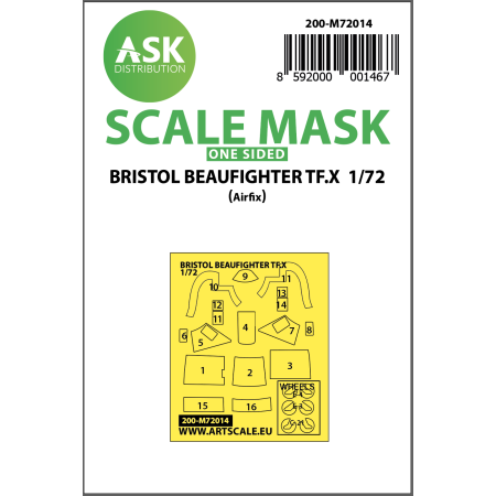 ASK ART SCALE KIT M72014 MASK BRISTOL BEAUFIGHTER TF.X ONE-SIDED PAINTING FOR AIRFIX 1/72