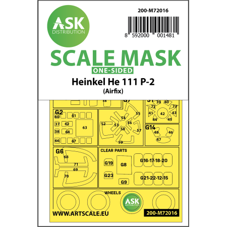 ASK ART SCALE KIT M72016 MASK HEINKEL HE 111P-2 ONE-SIDED FOR AIRFIX 1/72