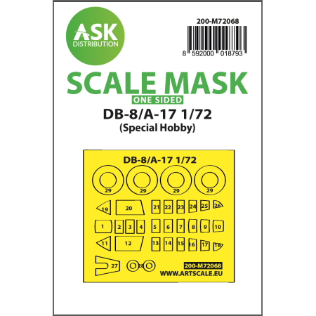 ASK ART SCALE KIT M72068 MASK DB-8/A-17 ONE-SIDED EXPRESS FOR SPECIAL HOBBY 1/72
