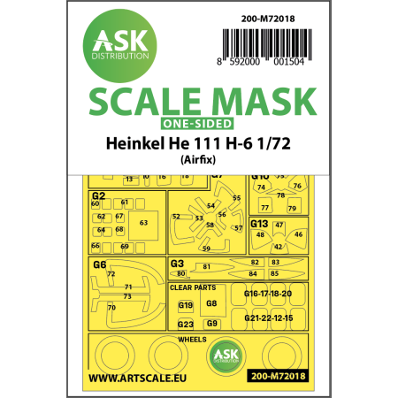 ASK ART SCALE KIT M72018 MASK HEINKEL HE 111 H-6 ONE-SIDED FOR AIRFIX 1/72