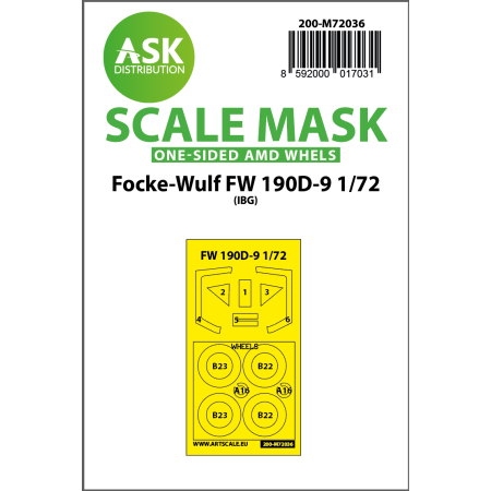 ASK ART SCALE KIT M72036 MASK FOCKE-WULF FW 190D-9 ONE-SIDED PAINTING FOR IBG 1/72