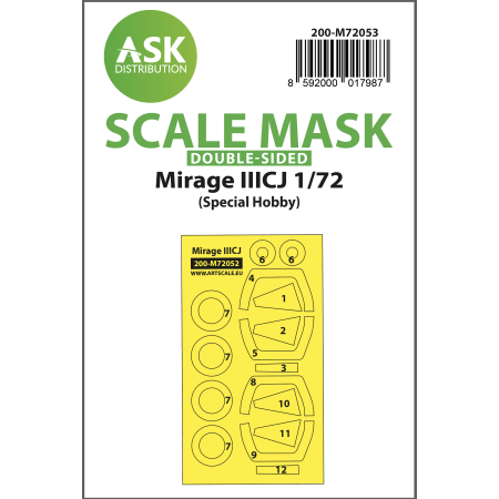ASK ART SCALE KIT M72053 MASK MIRAGE IIICJ DOUBLE-SIDED PAINTING EXPRESS FOR SPECIAL HOBBY 1/72
