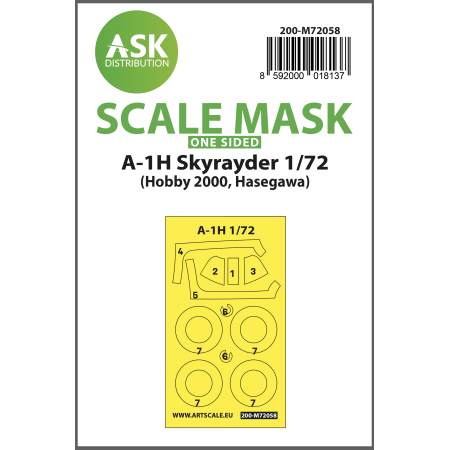 ASK ART SCALE KIT M72058 MASK A-1H SKYRAYDER ONE-SIDED PAINTING EXPRESS FOR HOBBY2000 / HASEGAWA 1/72