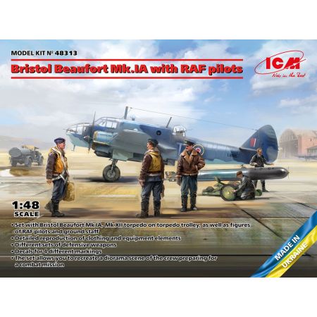 ICM 48313 MAQUETTE AVION BRISTOL BEAUFORT MK.IA AVEC DES PILOTES DE LA RAF 1/48