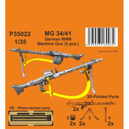 CMK P35022 3D PRINT MILITAIRE MG 34/41 GERMAN WWII MACHINE GUN (2 PCS.) 1/35